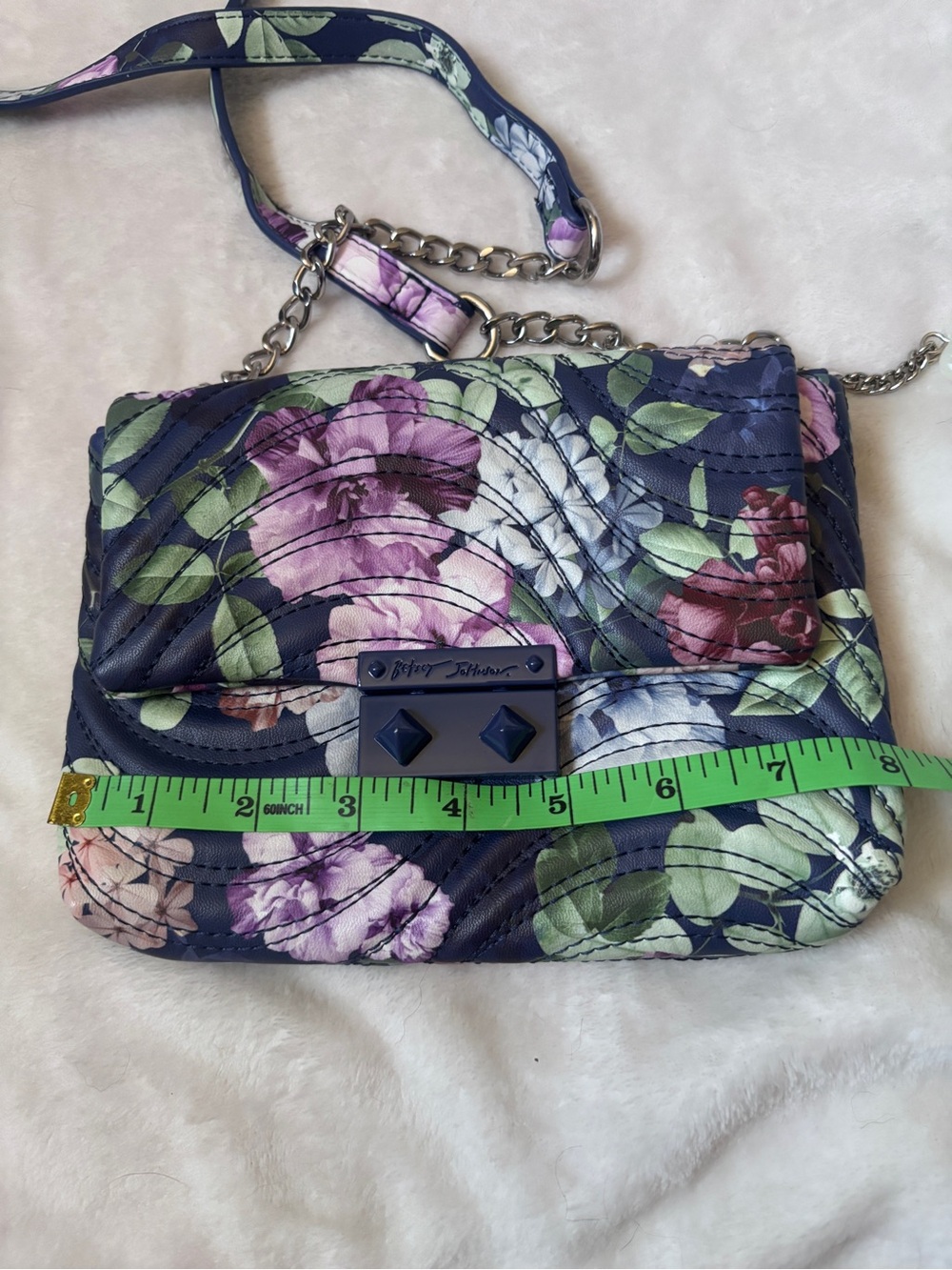 Betsey Johnson Xoellie Floral Crossbody Bag NWT Blue Purple Quilted - Picture 9 of 12